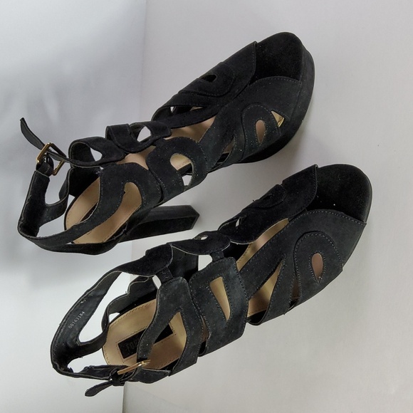 Forever 21 Women's Black Peep- Toed Strappy Block Heels Size 10 - Picture 1 of 6
